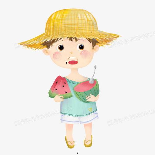 手绘吃瓜小娃头像,手绘童趣，夏日清凉一夏  第2张